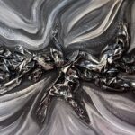 Abstract met doek op multiplex in grijs zilver - 60x122x2